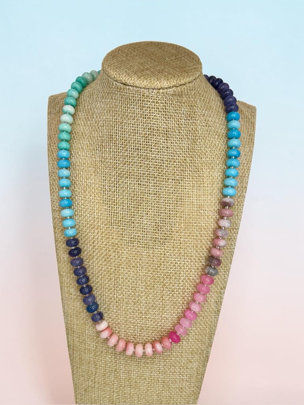 New Natural Stone Multi-Color Pink-Blue Anthro-Look  Boho Necklace